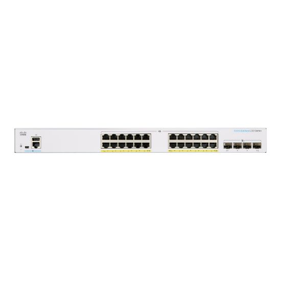 Picture of Cisco 250 CBS250-24T-4X Ethernet Switch - 24 Ports - Manageable - 2 Layer Supported - Modular - 27.54 W Power Consumption - Optical Fiber, Twisted Pair - Rack-mountable - Lifetime Limited Warranty