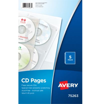 Picture of Avery CD Sheet-Protector Pages, Clear, Pack Of 5