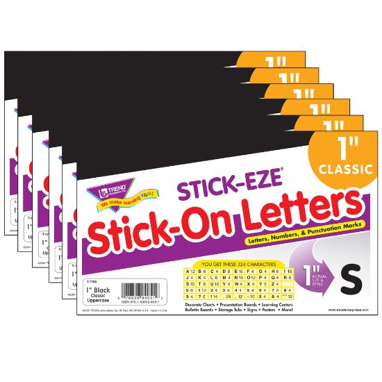 Picture of TREND STICK-EZE Stick-On Letters, 1in, Black, 324 Pieces Per Pack, Set Of 6 Packs