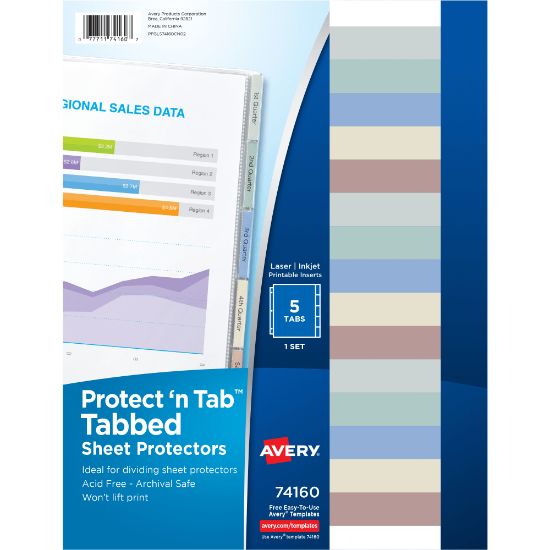 Picture of Avery Protect N Tab Tabbed Sheet Protector Dividers, Top Load, 5-Tab Set, 5 Page Protectors