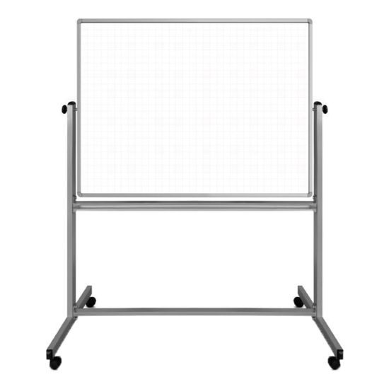 Picture of Luxor Ghost Grid Double-Sided Magnetic Mobile Dry-Erase Whiteboard, 36in x 48in, Aluminum Frame With Silver Finish