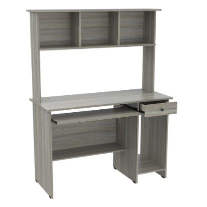 Picture of Inval 48inW Computer Desk/Workcenter With Hutch, Smoke Oak