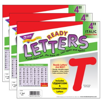 Picture of TREND Ready Letters, 4in, Italic Combo, Red, Set Of 3 Packs