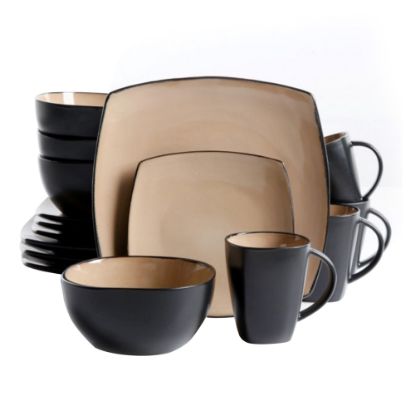 Picture of Gibson Home Soho Lounge 16-Piece Square Dinnerware Set, Black/Taupe