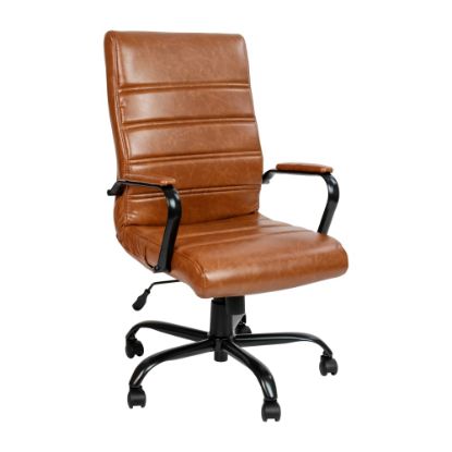 Picture of Flash Furniture LeatherSoft Faux Leather High-Back Office Chair, Brown/Black/Chrome