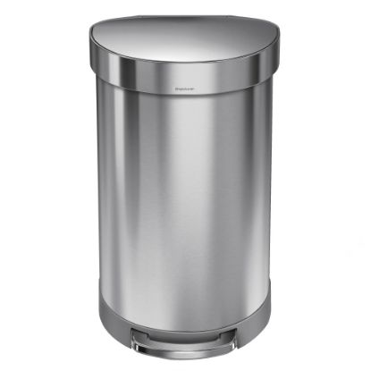 Picture of simplehuman Semiround Stainless Steel Liner Rim Step Can, 12 Gallons, Brushed Stainless Steel