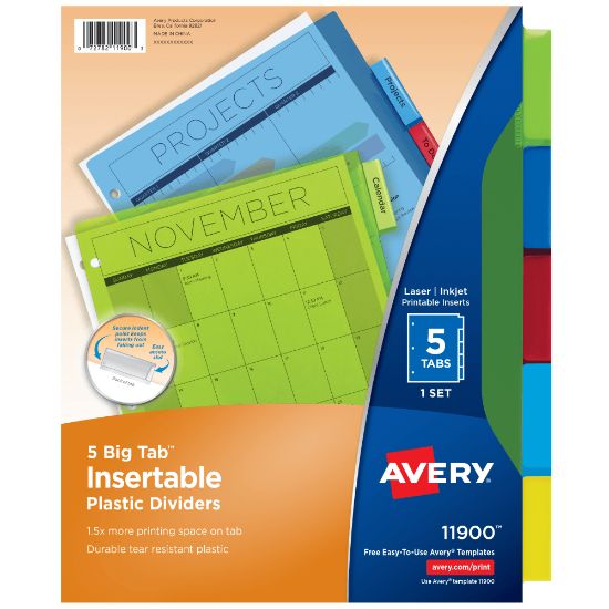 Picture of Avery Big Tab Insertable Plastic Dividers, Multicolor, 5-Tab