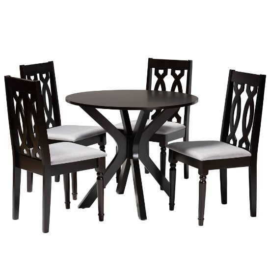 Picture of Baxton Studio Callie 5-Piece Dining Set, 29-15/16inH x 35-7/16inW x 35-7/16inD, Gray/Dark Brown