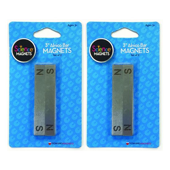 Picture of Dowling Magnets Alnico Bar Magnets, 3in, Silver, Grade 3 to 12, 2 Magnets Per Pack, Set Of 2 Packs