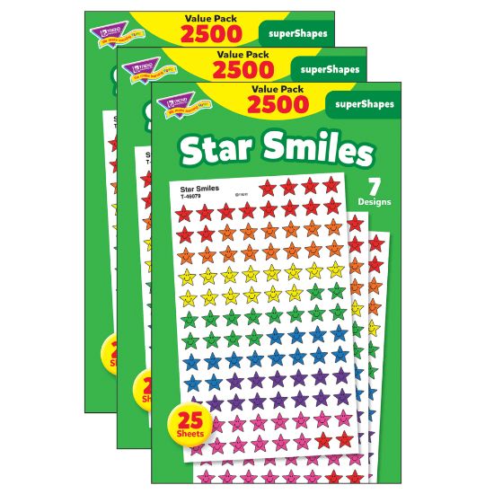 Picture of Trend superShapes Stickers Value Packs, Star Smiles, 2,500 Stickers Per Pack, Set Of 3 Packs