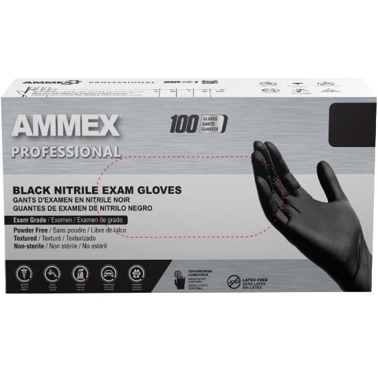 Picture of Ammex Professional Powder-Free Exam-Grade Nitrile Gloves, Large, Black, Box Of 100 Gloves