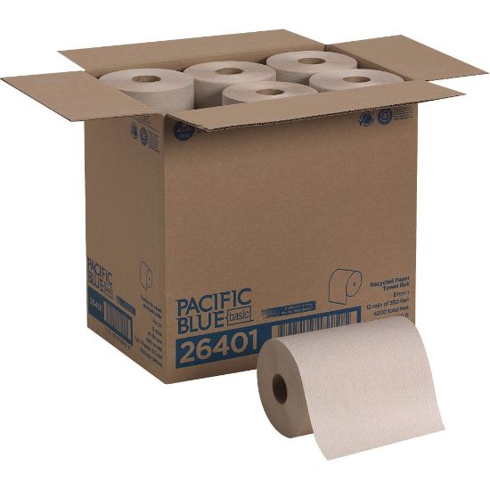 Picture of Pacific Blue Basic  by GP PRO  1-Ply Paper Towels, 350ft Per Roll, Brown, 350 Sheets Per Roll, Pack Of 12 Rolls