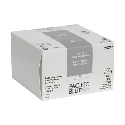 Picture of PACIFIC BLUE BASIC DISPOSABLE DELICATE TASK WIPERS, 4.5in x 7.9in, Box Of 280 Towels, 100% Recycled, White