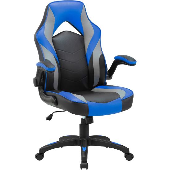 Picture of Lorell High-Back Gaming Chair - For Gaming - Vinyl, Nylon - Blue, Black, Gray