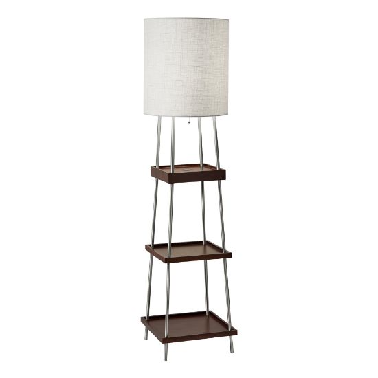 Picture of Adesso Henry AdessoCharge Shelf Floor Lamp, 63-1/4inH, Light Natural Shade/Walnut Base