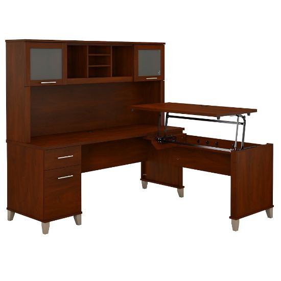 Picture of Bush Furniture Somerset 3 Position Sit to Stand L Shaped Desk With Hutch, 72inW, Hansen Cherry, Standard Delivery