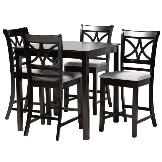 Picture of Baxton Studio Chandler 5-Piece Pub Set, 36inH x 35-7/16inW x 35-7/16inD, Gray/Espresso