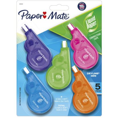 Picture of Paper Mate Liquid Paper DryLine Mini Fashion Correction Tape, 1 Line x 196in, Assorted Fashion Colors, Pack Of 5