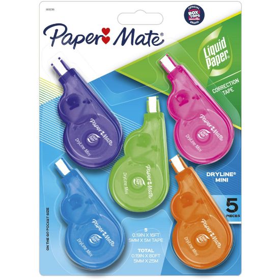 Picture of Paper Mate Liquid Paper DryLine Mini Fashion Correction Tape, 1 Line x 196in, Assorted Fashion Colors, Pack Of 5