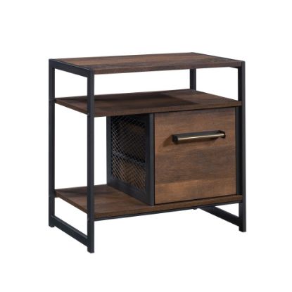 Picture of Sauder Briarbrook Metal Side Table With Drawer, 24inH x 24inW x 15-1/2inD, Barrel Oak/Black