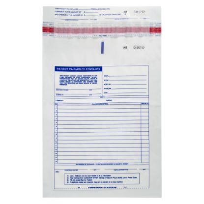 Picture of Patient Valuables Tamper Evident Form and Plastic Bag Combination, Sequentially Numbered, 10in x 13in, Pack of 2,500