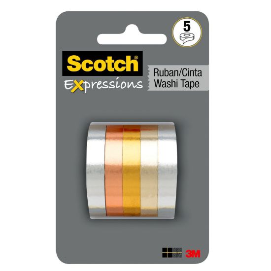 Picture of Scotch Expressions Washi Tape, 0.27in x 5.46 yd., Metallic, Pack Of 5