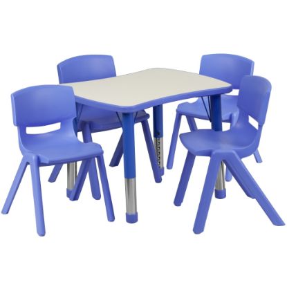 Picture of Flash Furniture Rectangular Plastic Height-Adjustable Activity Table With 4 Chairs, 23-1/2inH x 21-7/8inW x 26-5/8inD, Blue