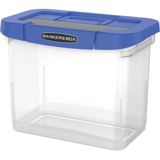 Picture of Bankers Box Heavy-Duty Portable Storage File Box, 10 3/4in x 6 3/4in x 11 3/4in, Blue/Clear