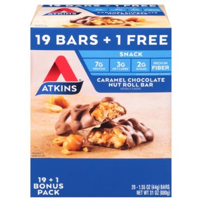 Picture of Atkins Caramel Chocolate Nut Roll Bars, 1.55 Oz, Box Of 20 Bars