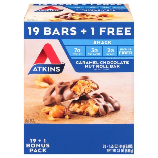 Picture of Atkins Caramel Chocolate Nut Roll Bars, 1.55 Oz, Box Of 20 Bars