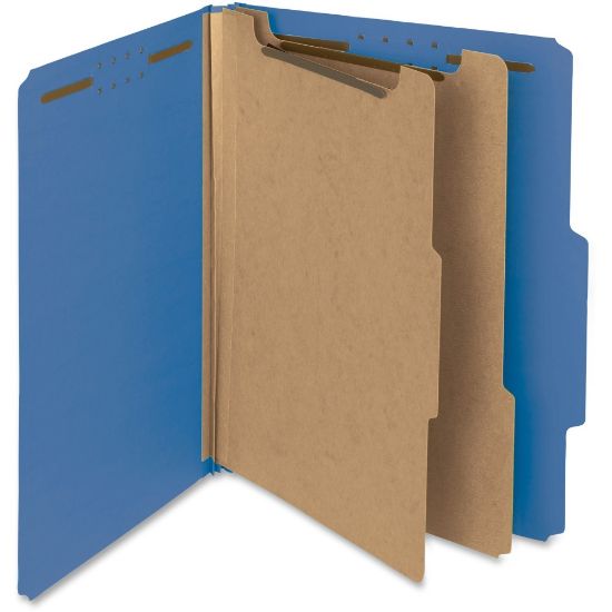 Picture of Smead Pressboard 2/5-Cut Tab Classification Folders With 2 Fasteners And 2 Dividers, 2in Expansion, Letter Size, 100% Recycled, Dark Blue, Box of 10 Folders