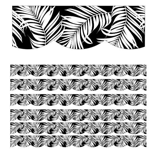 Picture of Carson Dellosa Education Scalloped Border, Schoolgirl Style Simply Boho Black With White Leaves, 39ft Per Pack, Set Of 6 Packs