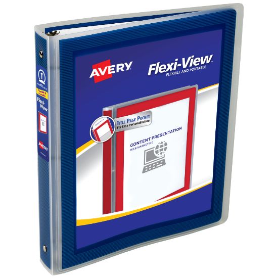 Picture of Avery Flexi-View 3 Ring Binder, 1in Round Rings, Navy Blue, 1 Binder