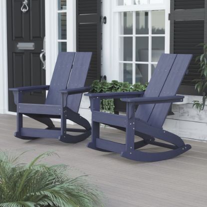 Picture of Flash Furniture Finn Modern Commercial Grade All-Weather 2-Slat Poly Resin Rocking Adirondack Chairs, Navy, Set Of 2 Chairs