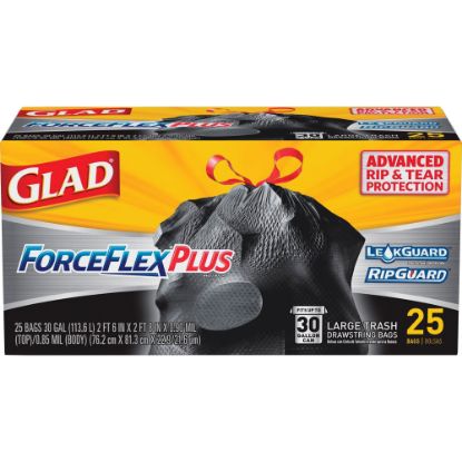 Picture of Glad ForceFlex Drawstring Trash Bags, 30 Gallons, Black, Box Of 25