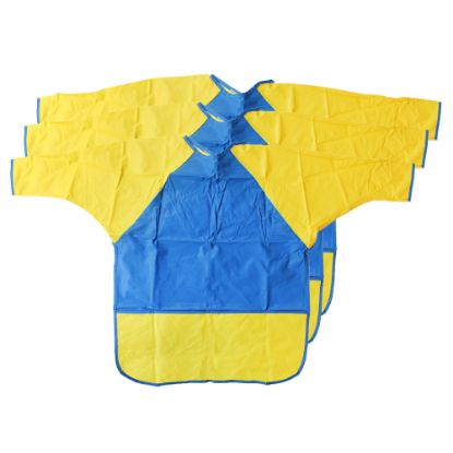 Picture of Peerless Plastics KinderMat KinderSmocks, Blue/Yellow, Pack Of 3 Smocks