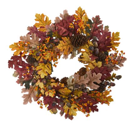 Picture of Nearly Natural 24inH Oak Leaf, Acorn And Pine Wreath, 24in x 5in, Multicolor