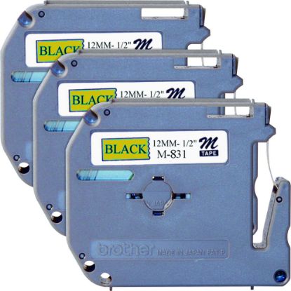 Picture of Brother P-touch Nonlaminated M Series Tape Cartridge, 1/2inW x 26 1/5L , Rectangle, Black, 3 Per Bundle