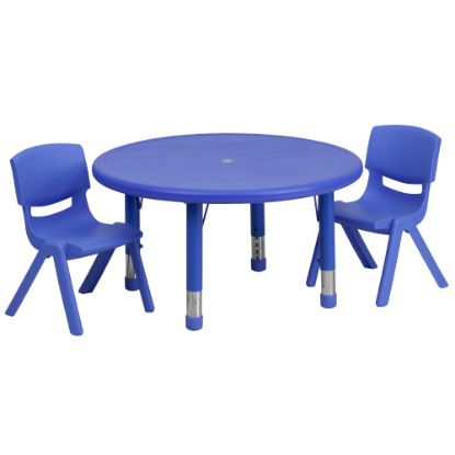 Picture of Flash Furniture Round Plastic Height-Adjustable Activity Table With 2 Chairs, 23-3/4in x 33in, Blue