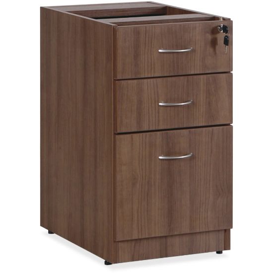 Picture of Lorell Essentials 16inW Vertical 3-Drawer Fixed Pedestal File Cabinet For Computer Desk, Walnut