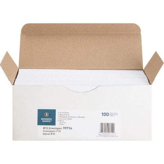 Picture of Business Source No. 10 Peel-to-seal Security Envelopes - Business - #10 - 4 1/8in Width x 9 1/2in Length - 24 lb - Peel & Seal - Wove - 100 / Box - White