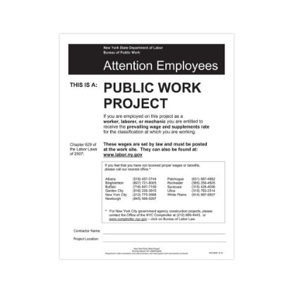 Picture of ComplyRight State Specialty Poster, Public Work Project, English, New York, 8 1/2in x 11in