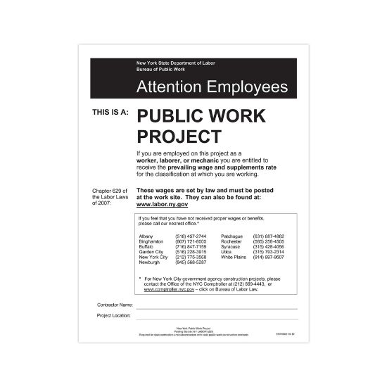 Picture of ComplyRight State Specialty Poster, Public Work Project, English, New York, 8 1/2in x 11in