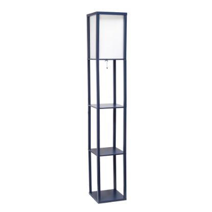 Picture of Simple Designs Floor Lamp With Etagere Organizer, 62-3/4inH, White Shade/Navy Base