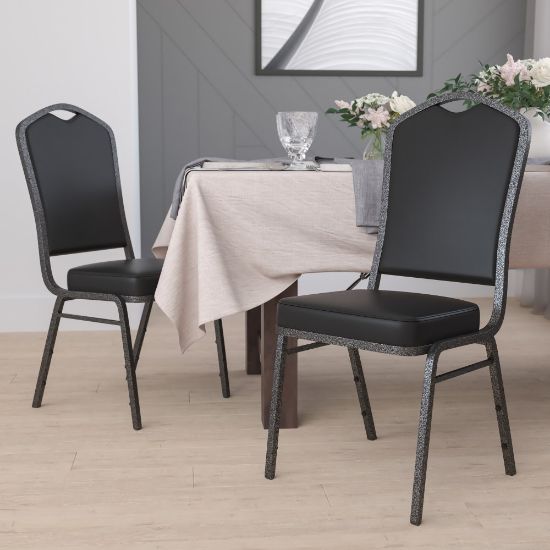 Picture of Flash Furniture HERCULES Series Crown-Back Stacking Banquet Chairs, Black/Silver, Set Of 4 Chairs