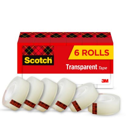 Picture of Scotch Transparent Tape, 3/4 in. x 1296 in., 6 Tape Rolls, Clear, Home Office, Back to School Supplies and College Essentials for Students and Teachers