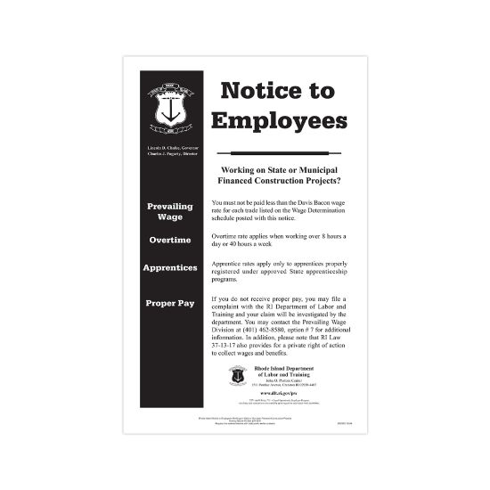 Picture of ComplyRight State Specialty Poster, Notice To Employees State Contracts, English, Rhode Island, 11in x 17in