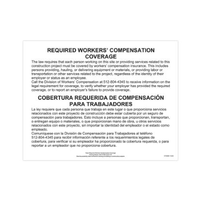 Picture of ComplyRight State Specialty Poster, Workers Comp Coverage, English/Spanish, Texas, 11in x 17in