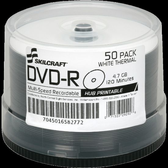 Picture of SKILCRAFT Laser Printable DVD-R Recordable Media With Spindle, 4.70 GB, 120 Minutes, Pack Of 50 Pack