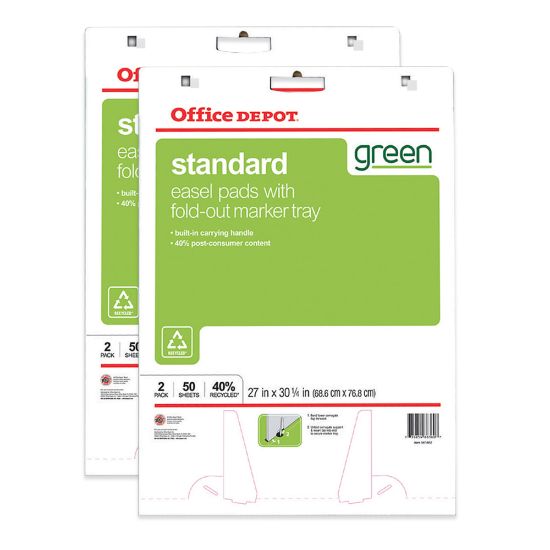 Picture of Office Depot Brand Bleed Resistant Easel Pads, 27in x 32in, 50 Sheets, 40% Recycled, White, Pack of 2